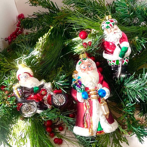 Santa Ornaments ( Set of 3) Glass hand painted Dillards collection 2001 (SET 1) - Picture 1 of 2